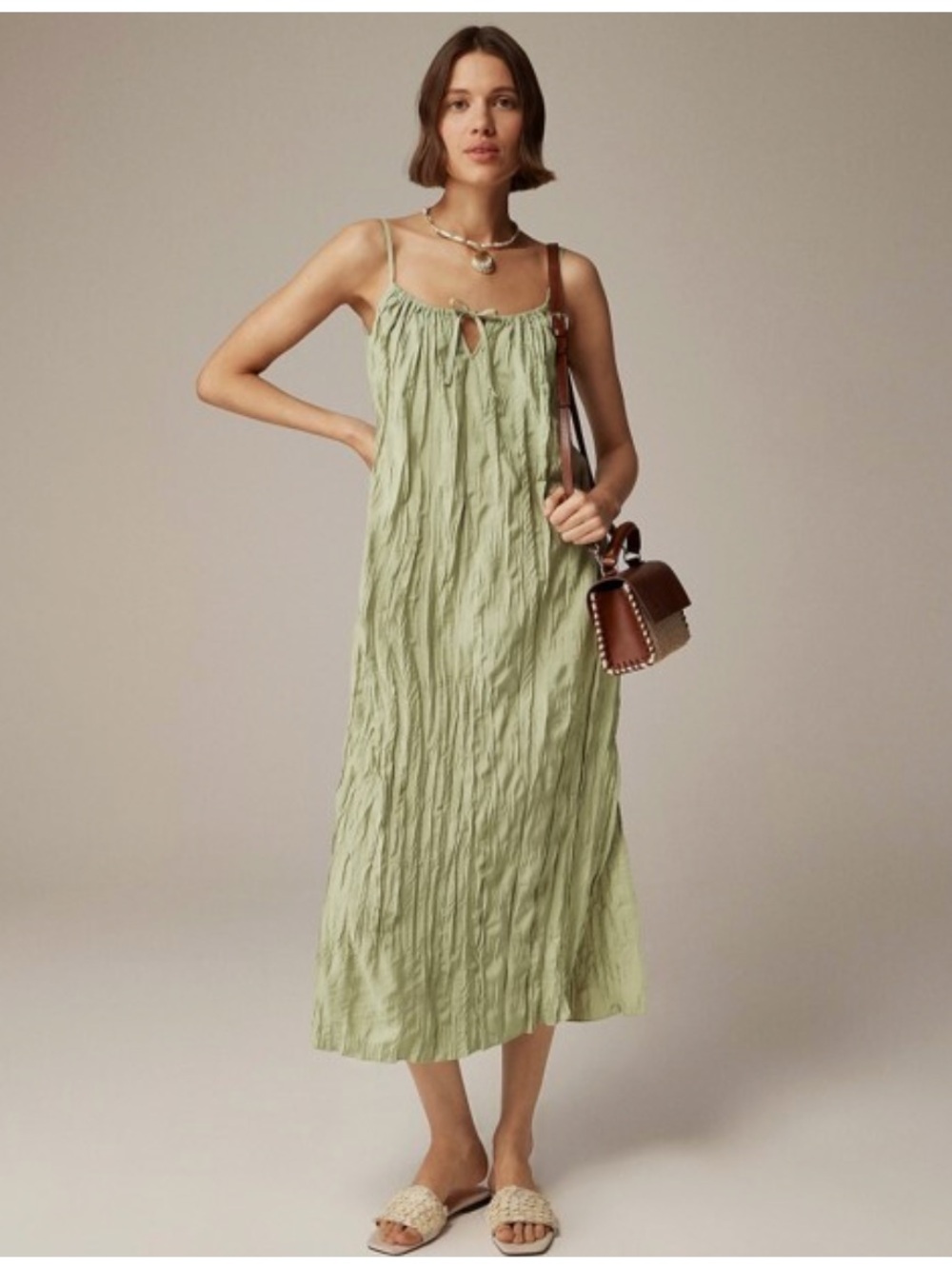 NWT J.Crew Crinkled Side-slit Midi Dress